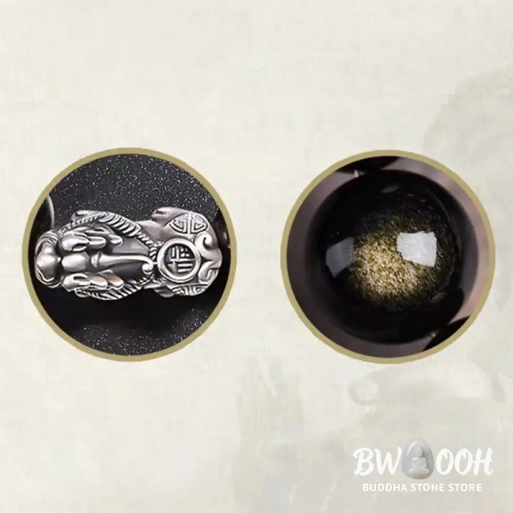 Buddha Stones 925 Sterling Silver Natural Gold Sheen Obsidian PiXiu Wealth Protection Bracelet - BWOOOH - Bracelet