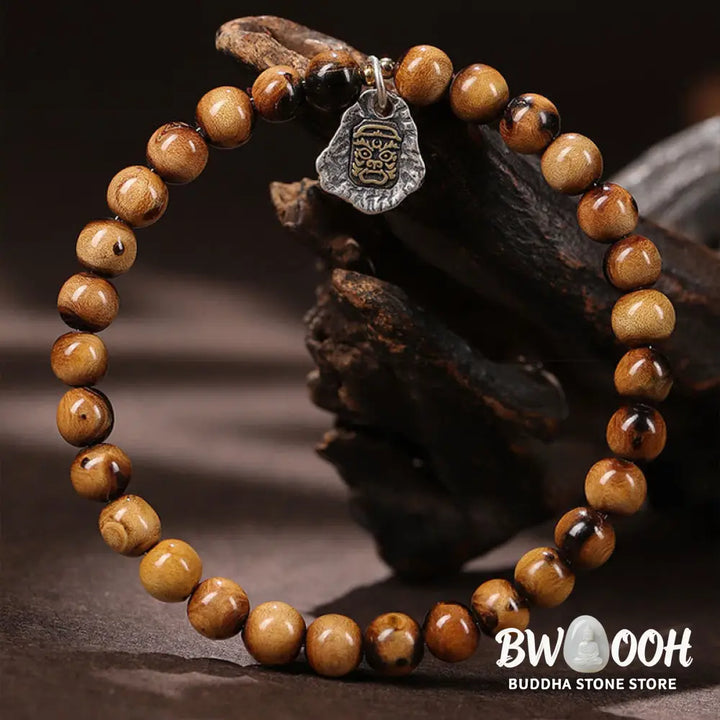 Buddha Stones 925 Sterling Silver Natural Golden Sea Willow Zakiram Goddess of Wealth Lucky fortune Fu Character