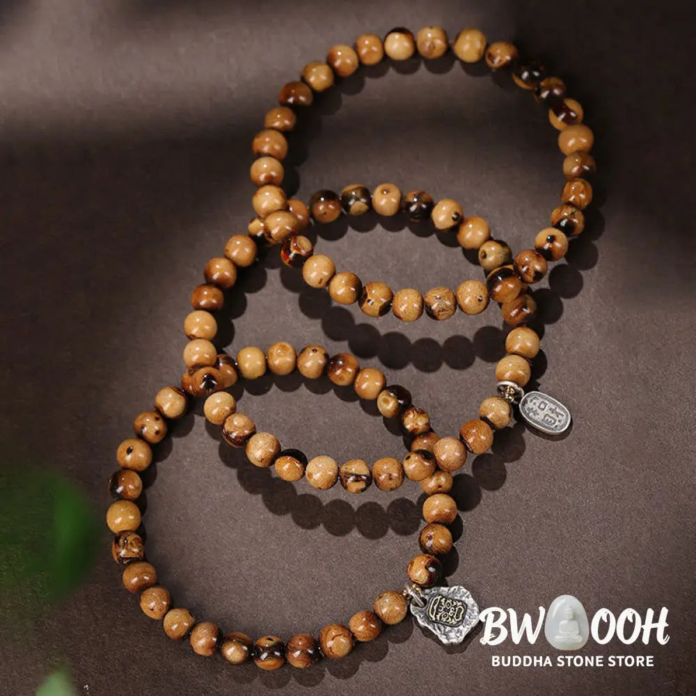 Buddha Stones 925 Sterling Silver Natural Golden Sea Willow Zakiram Goddess of Wealth Lucky fortune Fu Character