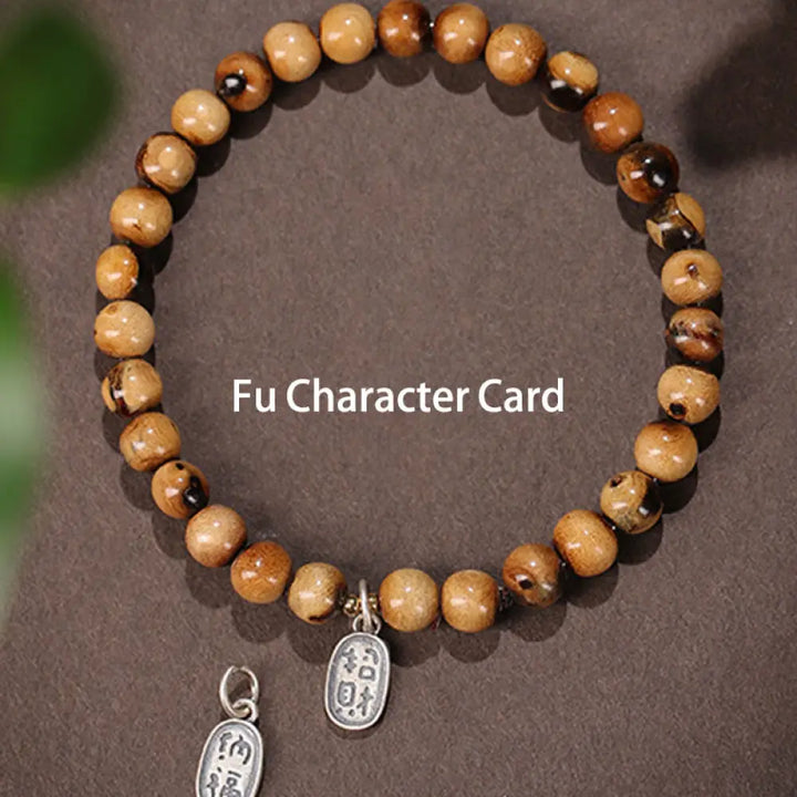 Buddha Stones 925 Sterling Silver Natural Golden Sea Willow Zakiram Goddess of Wealth Lucky fortune Fu Character