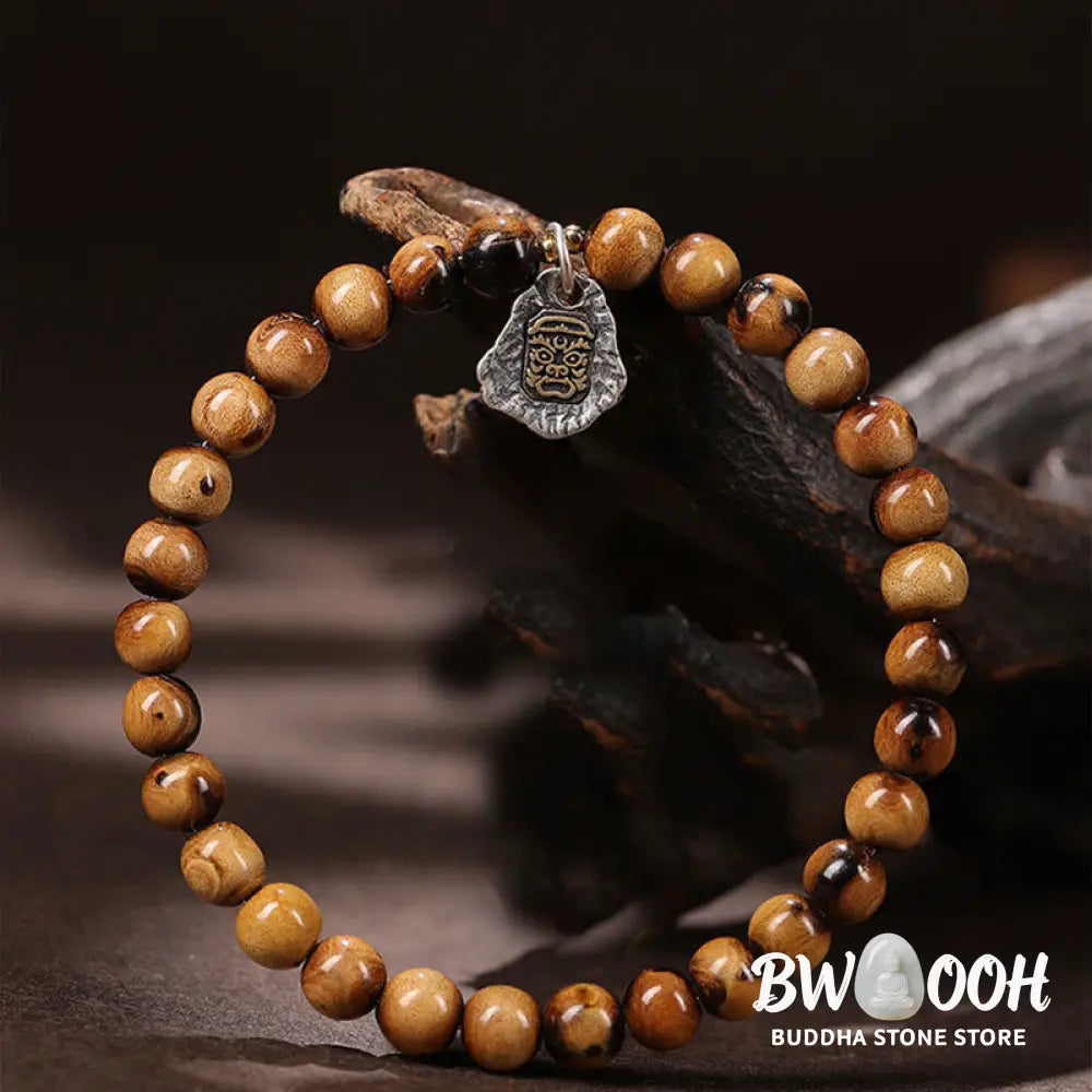 Buddha Stones 925 Sterling Silver Natural Golden Sea Willow Zakiram Goddess of Wealth Lucky fortune Fu Character