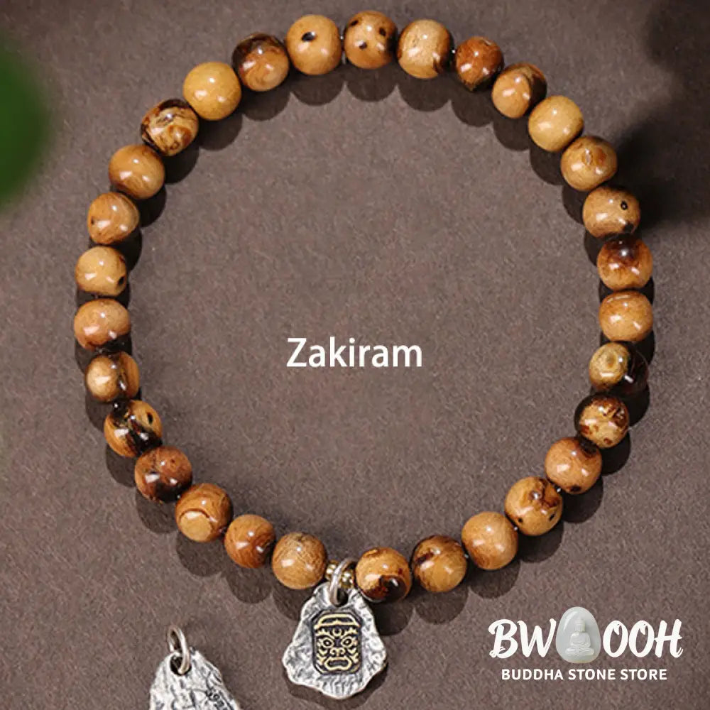 Buddha Stones 925 Sterling Silver Natural Golden Sea Willow Zakiram Goddess of Wealth Lucky fortune Fu Character