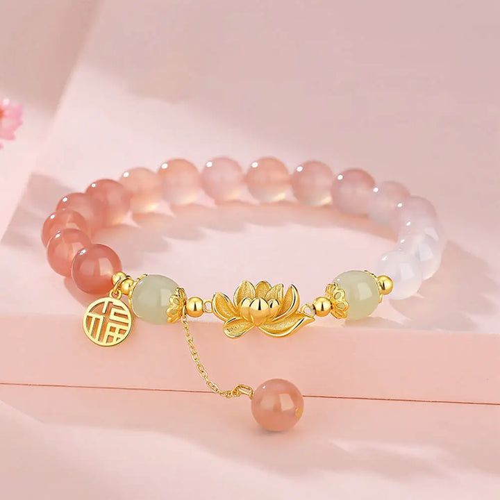BWOOOH 925 Sterling Silver Natural Gradient Agate Hetian Jade Lotus Fu Character Enlightenment Bracelet — Sterling Silver ...