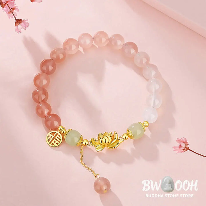 Buddha Stones 925 Sterling Silver Natural Gradient Agate Hetian Jade Lotus Fu Character Enlightenment Bracelet - BWOOOH