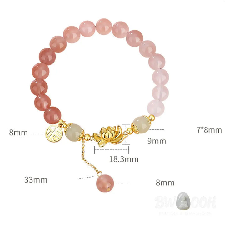 Buddha Stones 925 Sterling Silver Natural Gradient Agate Hetian Jade Lotus Fu Character Enlightenment Bracelet - BWOOOH