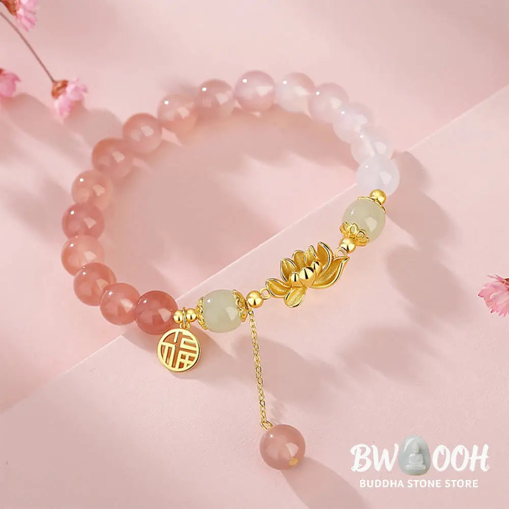 Buddha Stones 925 Sterling Silver Natural Gradient Agate Hetian Jade Lotus Fu Character Enlightenment Bracelet - BWOOOH