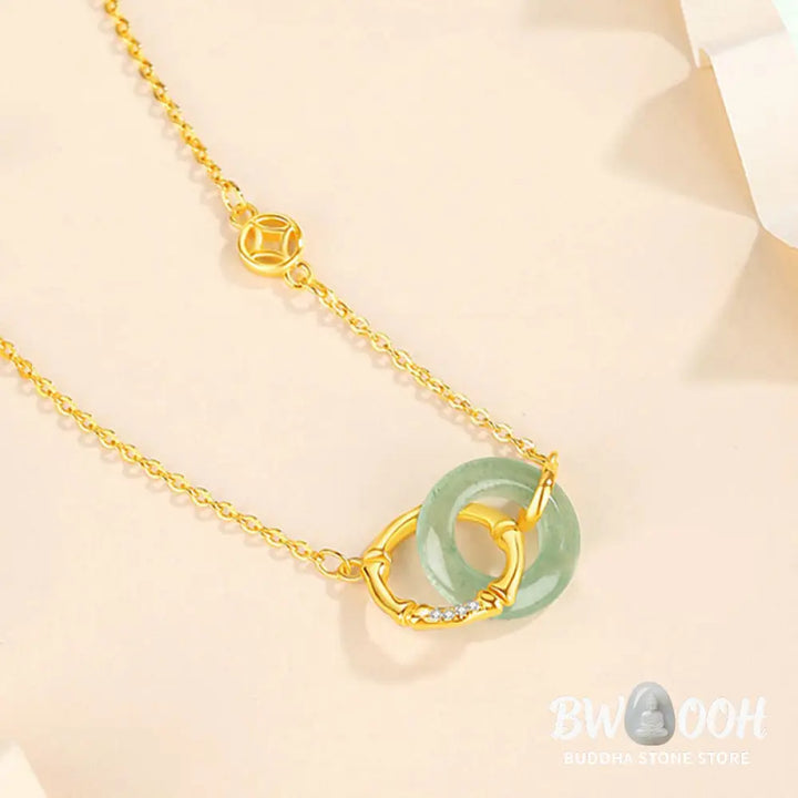 Buddha Stones 925 Sterling Silver Natural Green Aventurine Peace Buckle Bamboo Coin Prosperity Necklace Pendant