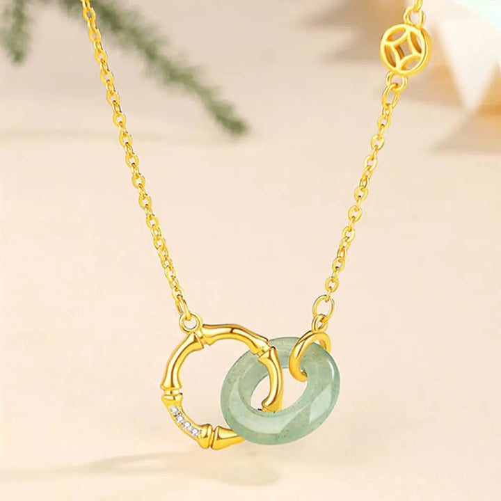 BWOOOH 925 sterling silver natural green aventurine peace buckle bamboo coin prosperity necklace