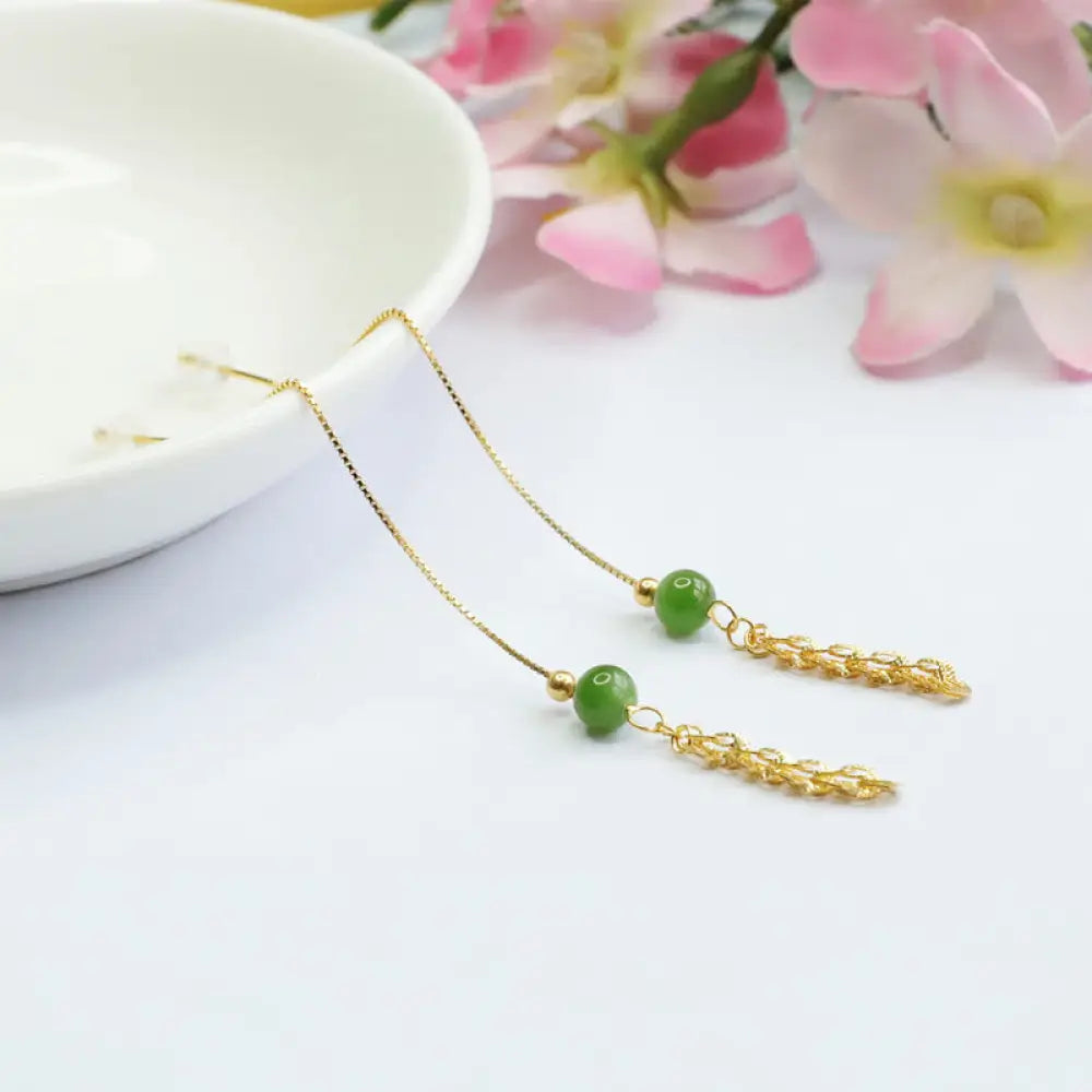 BWOOOH 925 Sterling Silver Natural Hetian Cyan Jade Bead Luck Phoenix Tail Drop Earrings — Sterling Silver jade bracelet f...