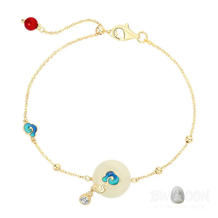 Buddha Stones 925 Sterling Silver Natural Hetian Jade Auspicious Clouds Abundance Bracelet - Jade(Wrist Circumference