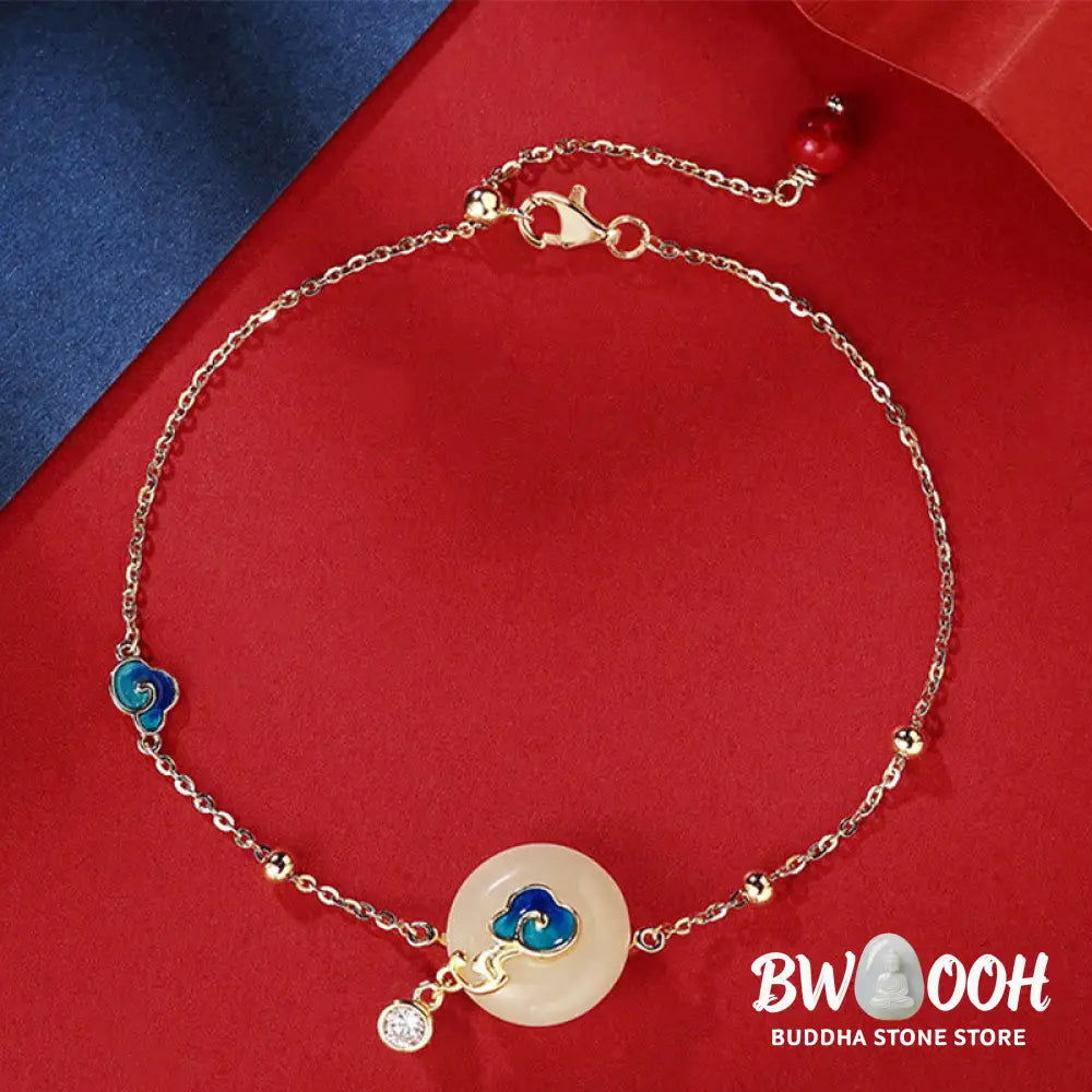 Buddha Stones 925 Sterling Silver Natural Hetian Jade Auspicious Clouds Abundance Bracelet - Jade(Wrist Circumference