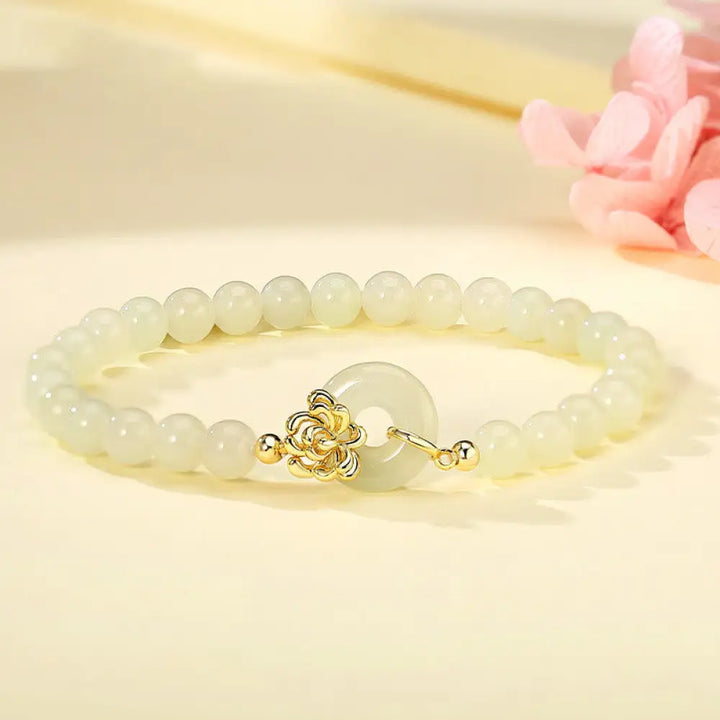 BWOOOH 925 Sterling Silver Natural Hetian Jade Autumn Chrysanthemum Peace Buckle Prosperity Bracelet spiritual jewelry inspired by Drolma