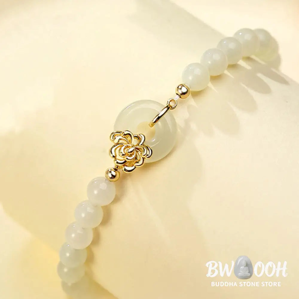 Buddha Stones 925 Sterling Silver Natural Hetian Jade Autumn Chrysanthemum Peace Buckle Prosperity Bracelet