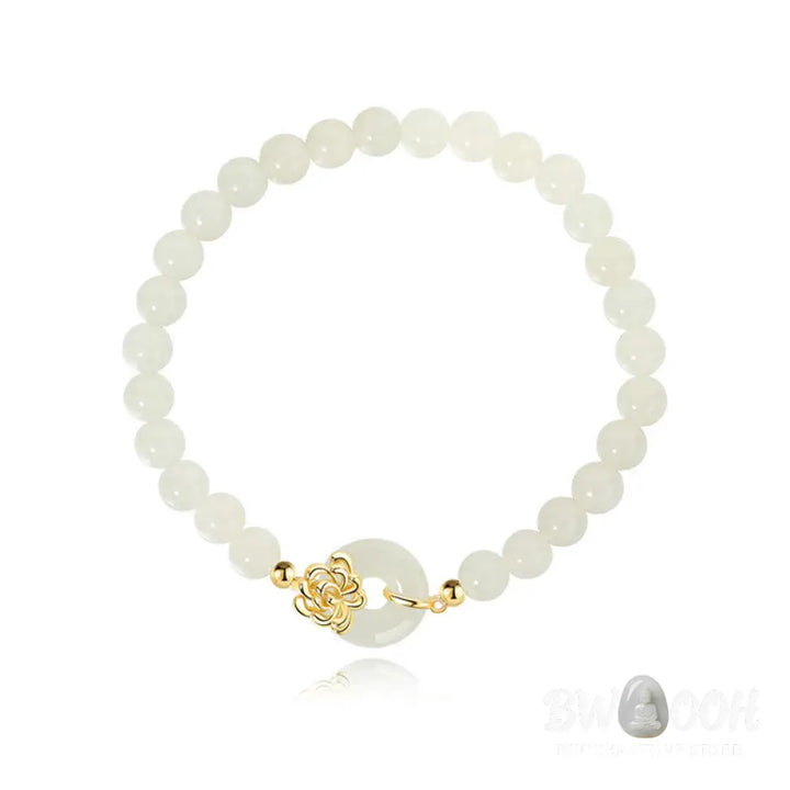 Buddha Stones 925 Sterling Silver Natural Hetian Jade Autumn Chrysanthemum Peace Buckle Prosperity Bracelet