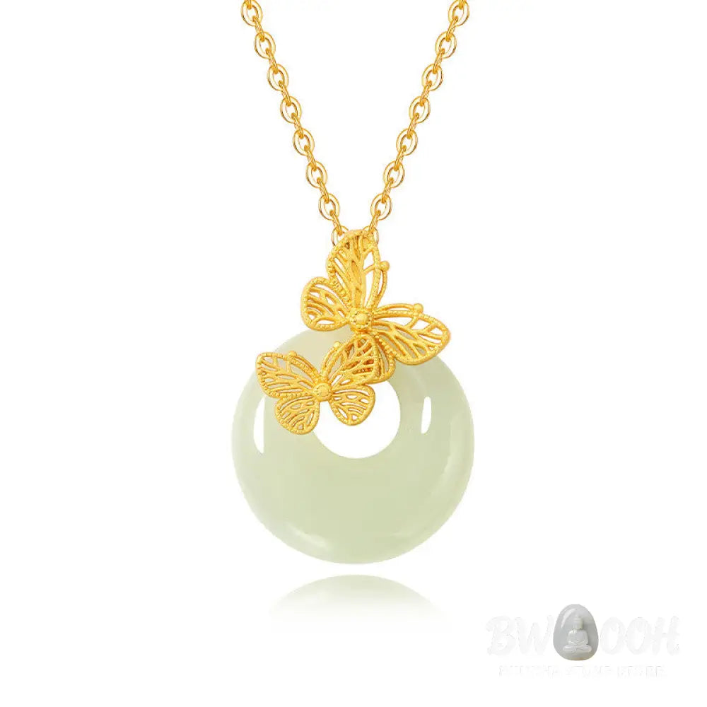 Buddha Stones 925 Sterling Silver Natural Hetian Jade Butterfly Prosperity Necklace Pendant - BWOOOH - Necklaces &amp;