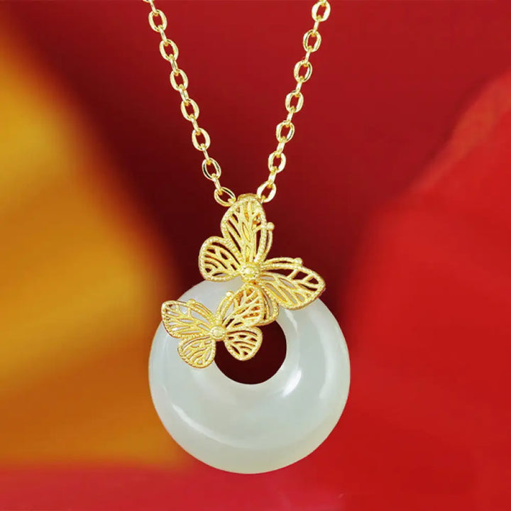 BWOOOH 925 Sterling Silver Natural Hetian Jade Butterfly Prosperity Necklace Pendant - BWOOOH spiritual jewelry inspired by Drolma
