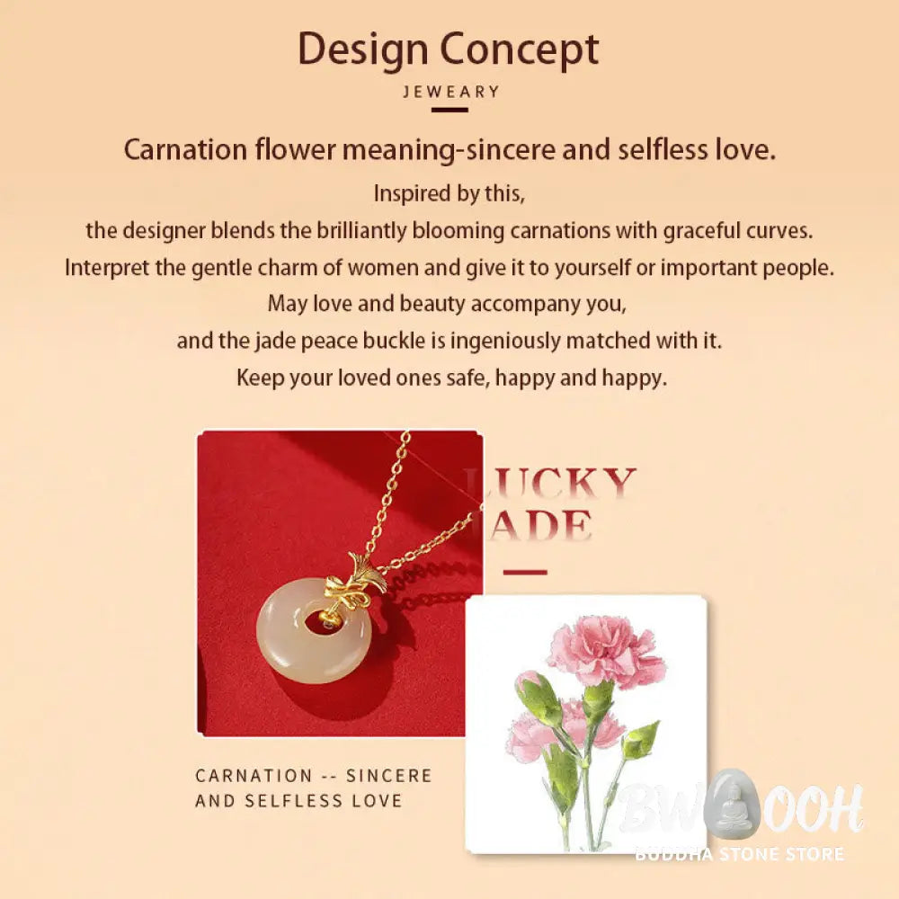 Buddha Stones 925 Sterling Silver Natural Hetian Jade Carnation Flower Prosperity Necklace Pendant - BWOOOH - Hetian