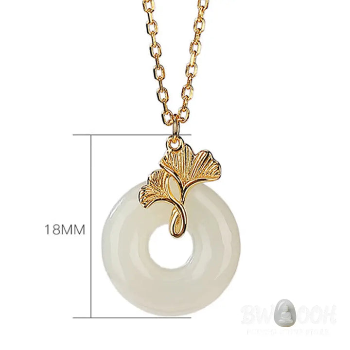 Buddha Stones 925 Sterling Silver Natural Hetian Jade Ginkgo Leaf Peace Buckle Luck Necklace Pendant - BWOOOH - Hetian