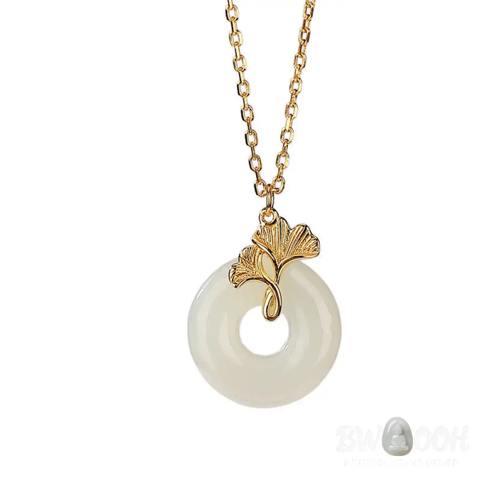 Buddha Stones 925 Sterling Silver Natural Hetian Jade Ginkgo Leaf Peace Buckle Luck Necklace Pendant - BWOOOH - Hetian