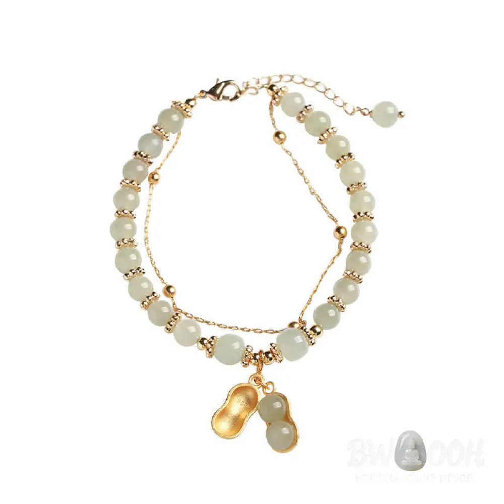 Buddha Stones 925 Sterling Silver Natural Hetian Jade Good Things Happen Peanut Charm Bracelet - BWOOOH - Hetian