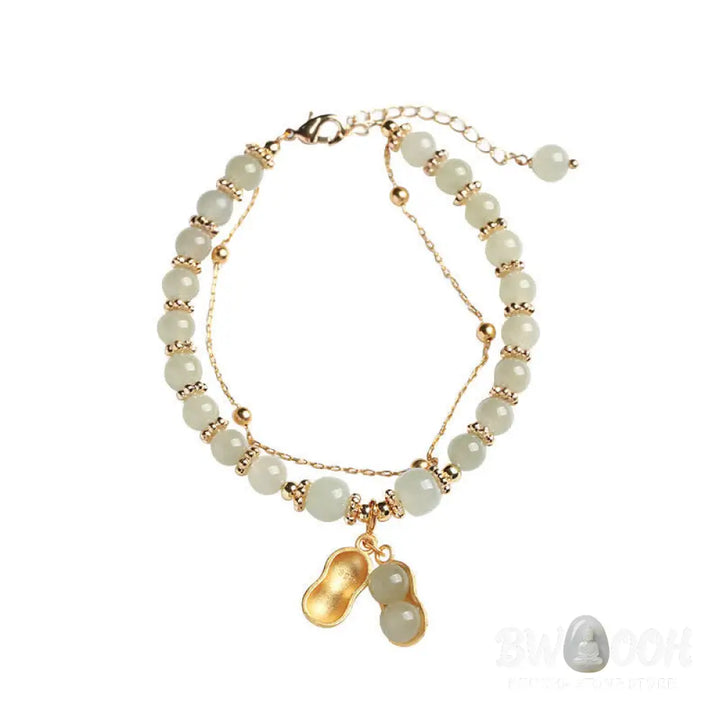 Buddha Stones 925 Sterling Silver Natural Hetian Jade Good Things Happen Peanut Charm Bracelet - BWOOOH - Hetian