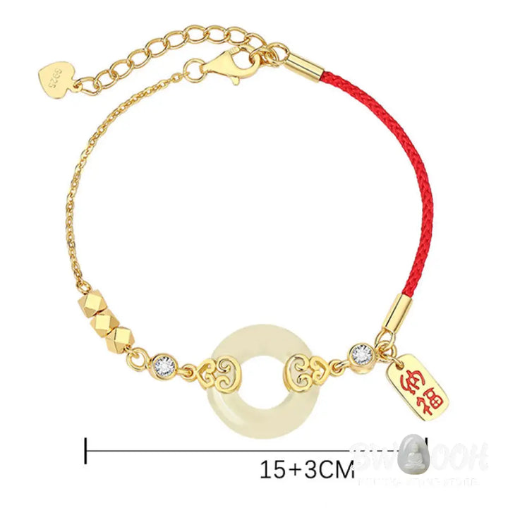 Buddha Stones 925 Sterling Silver Natural Hetian Jade Gourd Peace Buckle Zircon Luck Bracelet Necklace Pendant Earrings