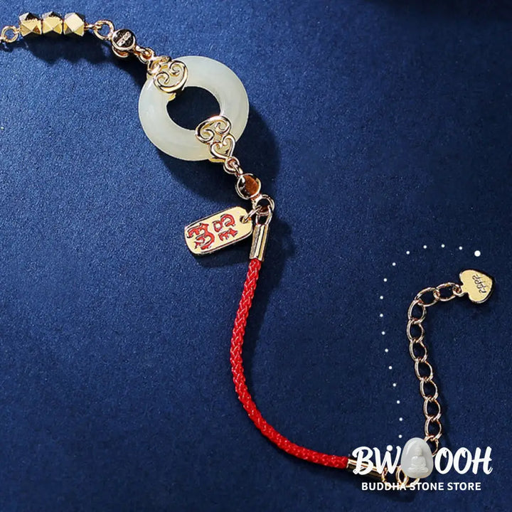 Buddha Stones 925 Sterling Silver Natural Hetian Jade Gourd Peace Buckle Zircon Luck Bracelet Necklace Pendant Earrings