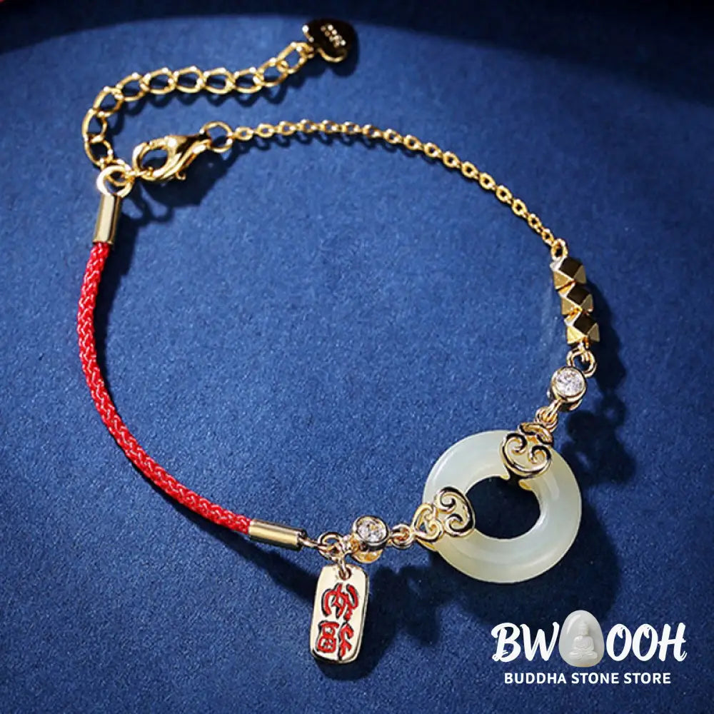Buddha Stones 925 Sterling Silver Natural Hetian Jade Gourd Peace Buckle Zircon Luck Bracelet Necklace Pendant Earrings