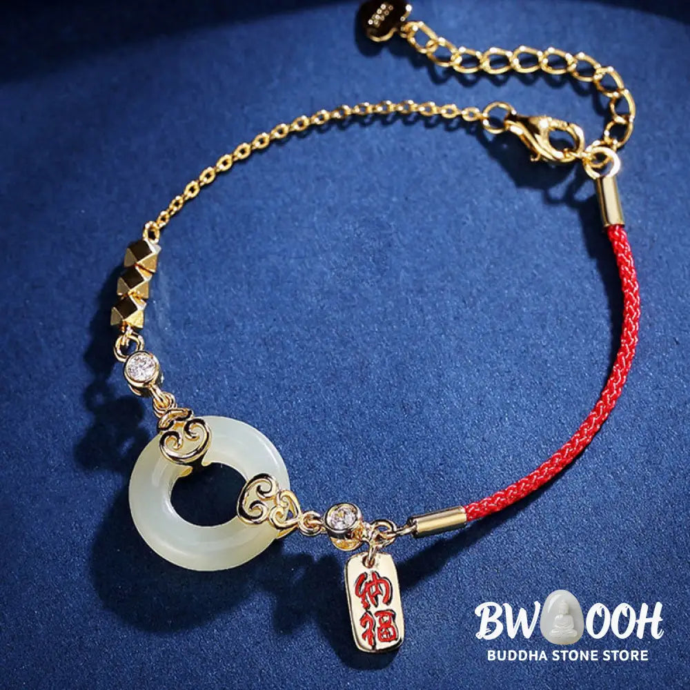 Buddha Stones 925 Sterling Silver Natural Hetian Jade Gourd Peace Buckle Zircon Luck Bracelet Necklace Pendant Earrings