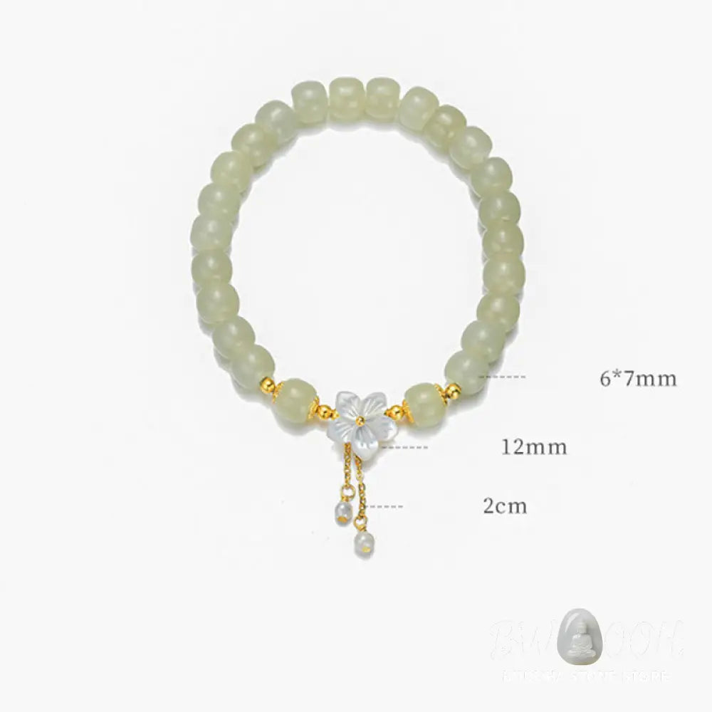 Buddha Stones 925 Sterling Silver Natural Hetian Jade Luck Flower Bracelet - BWOOOH - Hetian Jade(Wrist Circumference