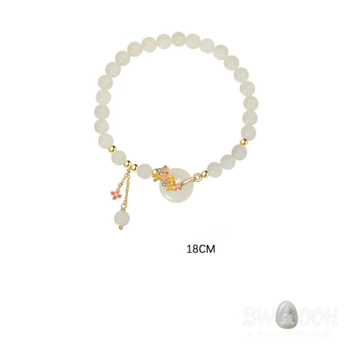 Buddha Stones 925 Sterling Silver Natural Hetian Jade Osmanthus Flowers Peace Buckle Zircon Luck Bracelet Necklace