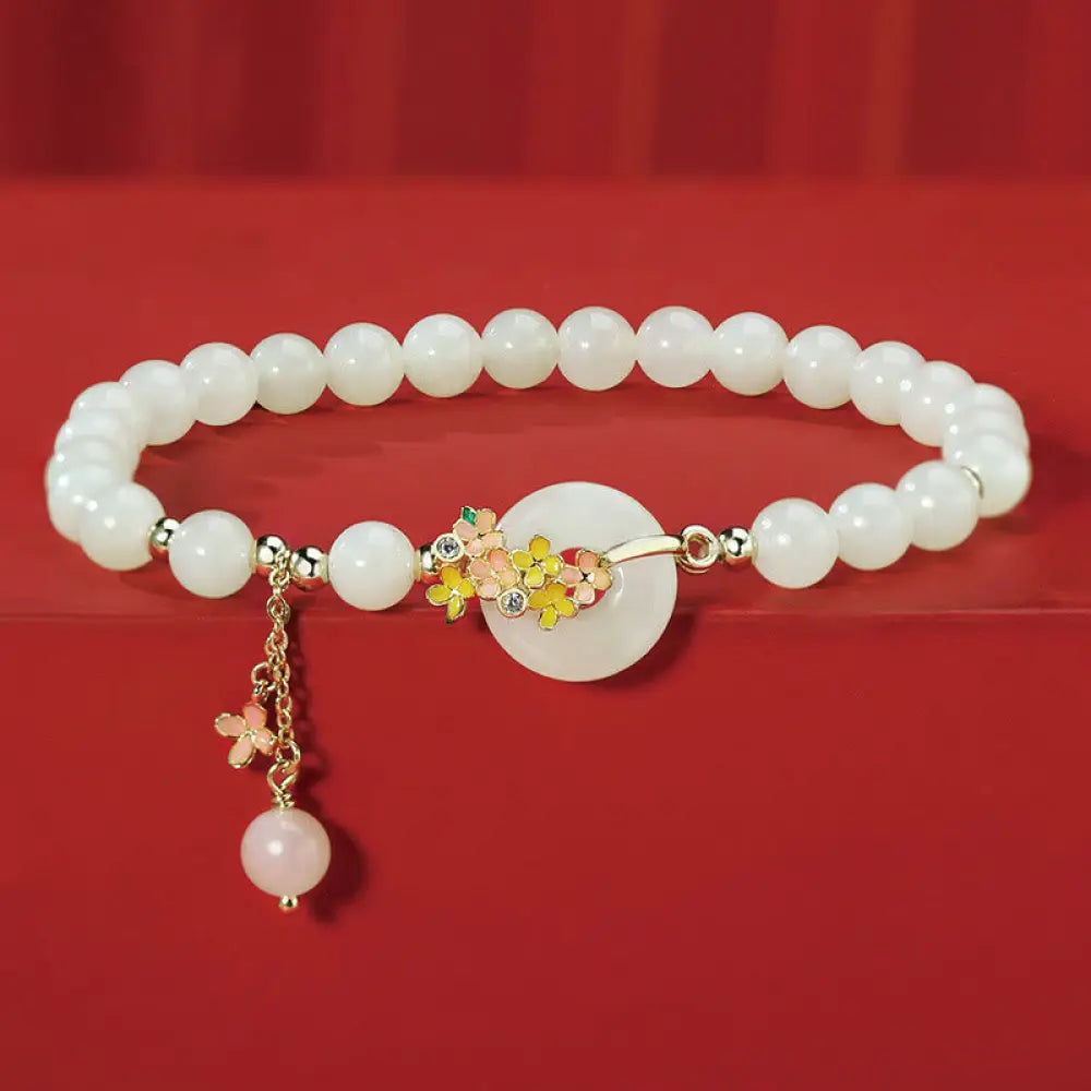 BWOOOH 925 Sterling Silver Natural Hetian Jade Osmanthus Flowers Peace Buckle Zircon Luck Bracelet Necklace Pendant - BWOOOH spiritual jewelry inspired by Drolma