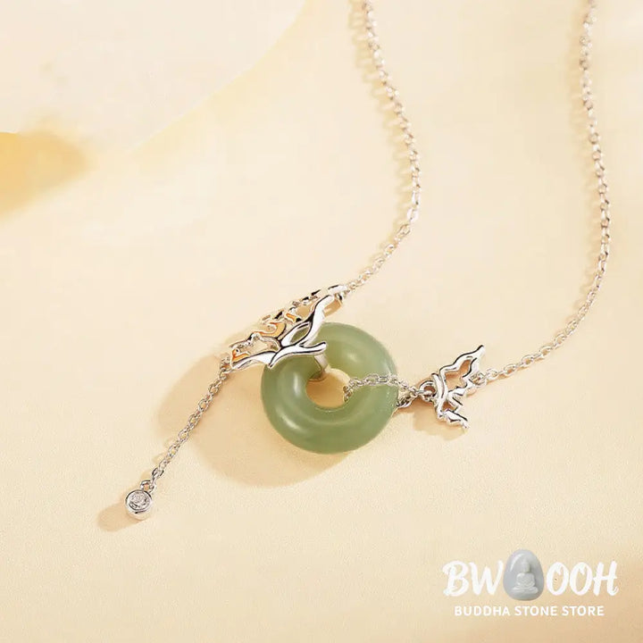 Buddha Stones 925 Sterling Silver Natural Hetian Jade Peace Buckle Butterfly Abundance Necklace Pendant - BWOOOH