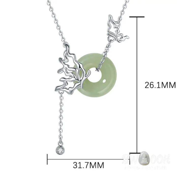 Buddha Stones 925 Sterling Silver Natural Hetian Jade Peace Buckle Butterfly Abundance Necklace Pendant - BWOOOH