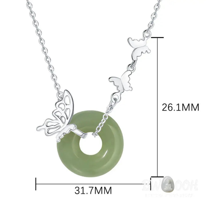 Buddha Stones 925 Sterling Silver Natural Hetian Jade Peace Buckle Butterfly Luck Prosperity Bracelet Necklace Pendant