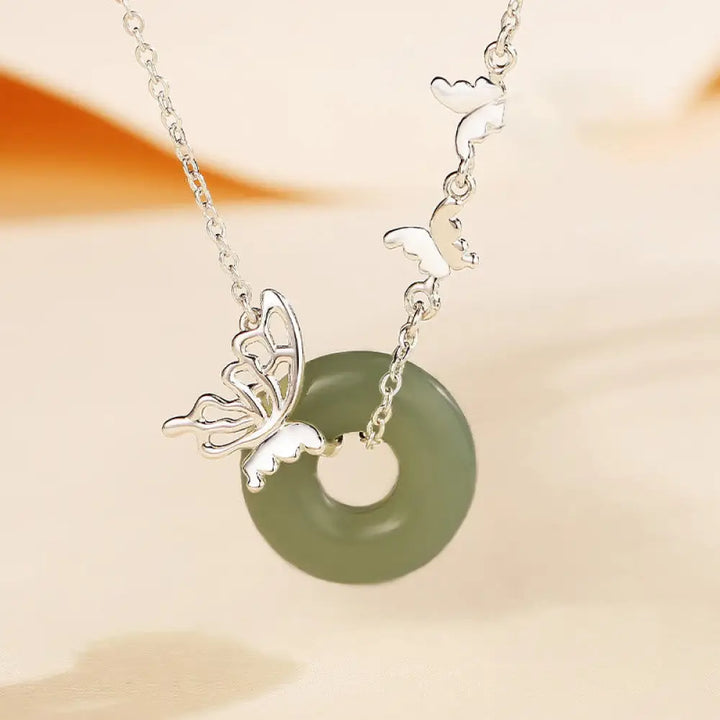 BWOOOH 925 Sterling Silver Natural Hetian Jade Peace Buckle Butterfly Luck Prosperity Bracelet Necklace Pendant - BWOOOH spiritual jewelry inspired by Drolma