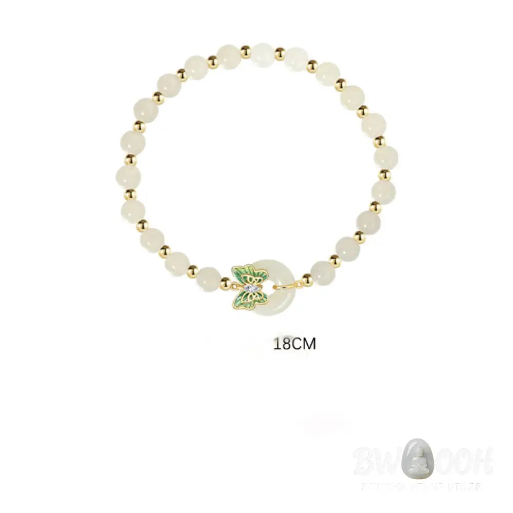 Buddha Stones 925 Sterling Silver Natural Hetian Jade Peace Buckle Butterfly Zircon Luck Bracelet Necklace Pendant