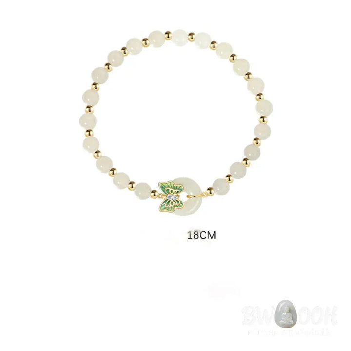 Buddha Stones 925 Sterling Silver Natural Hetian Jade Peace Buckle Butterfly Zircon Luck Bracelet Necklace Pendant