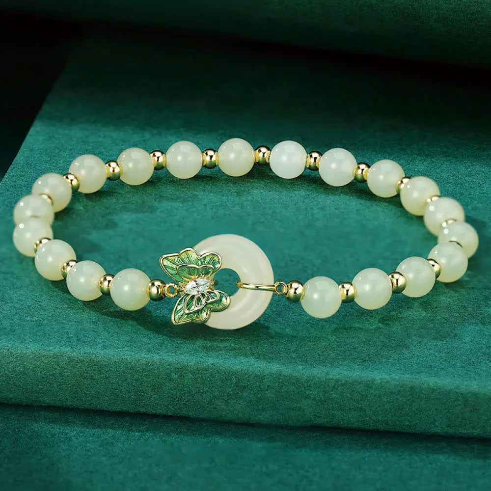 BWOOOH 925 Sterling Silver Natural Hetian Jade Peace Buckle Butterfly Zircon Luck Bracelet Necklace Pendant - BWOOOH spiritual jewelry inspired by Drolma