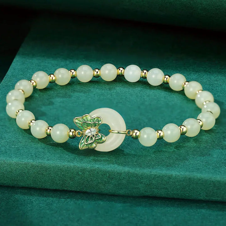 BWOOOH 925 Sterling Silver Natural Hetian Jade Peace Buckle Butterfly Zircon Luck Bracelet Necklace Pendant - BWOOOH spiritual jewelry inspired by Drolma