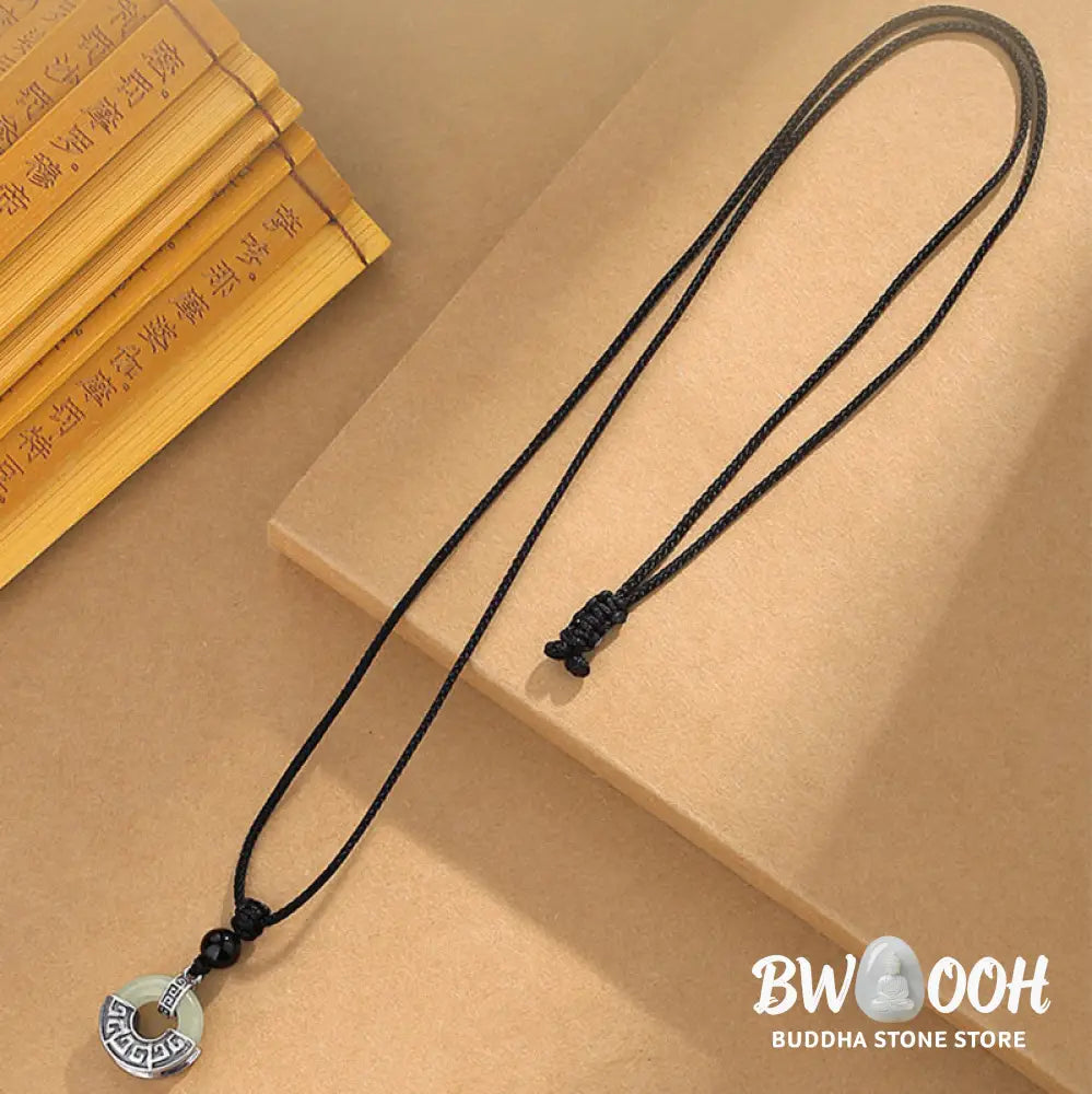 Buddha Stones 925 Sterling Silver Natural Hetian Jade Peace Buckle Prosperity Necklace Pendant - BWOOOH - Hetian