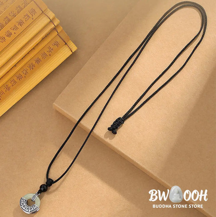 Buddha Stones 925 Sterling Silver Natural Hetian Jade Peace Buckle Prosperity Necklace Pendant - BWOOOH - Hetian