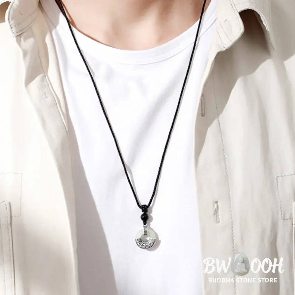 Buddha Stones 925 Sterling Silver Natural Hetian Jade Peace Buckle Prosperity Necklace Pendant - BWOOOH - Hetian