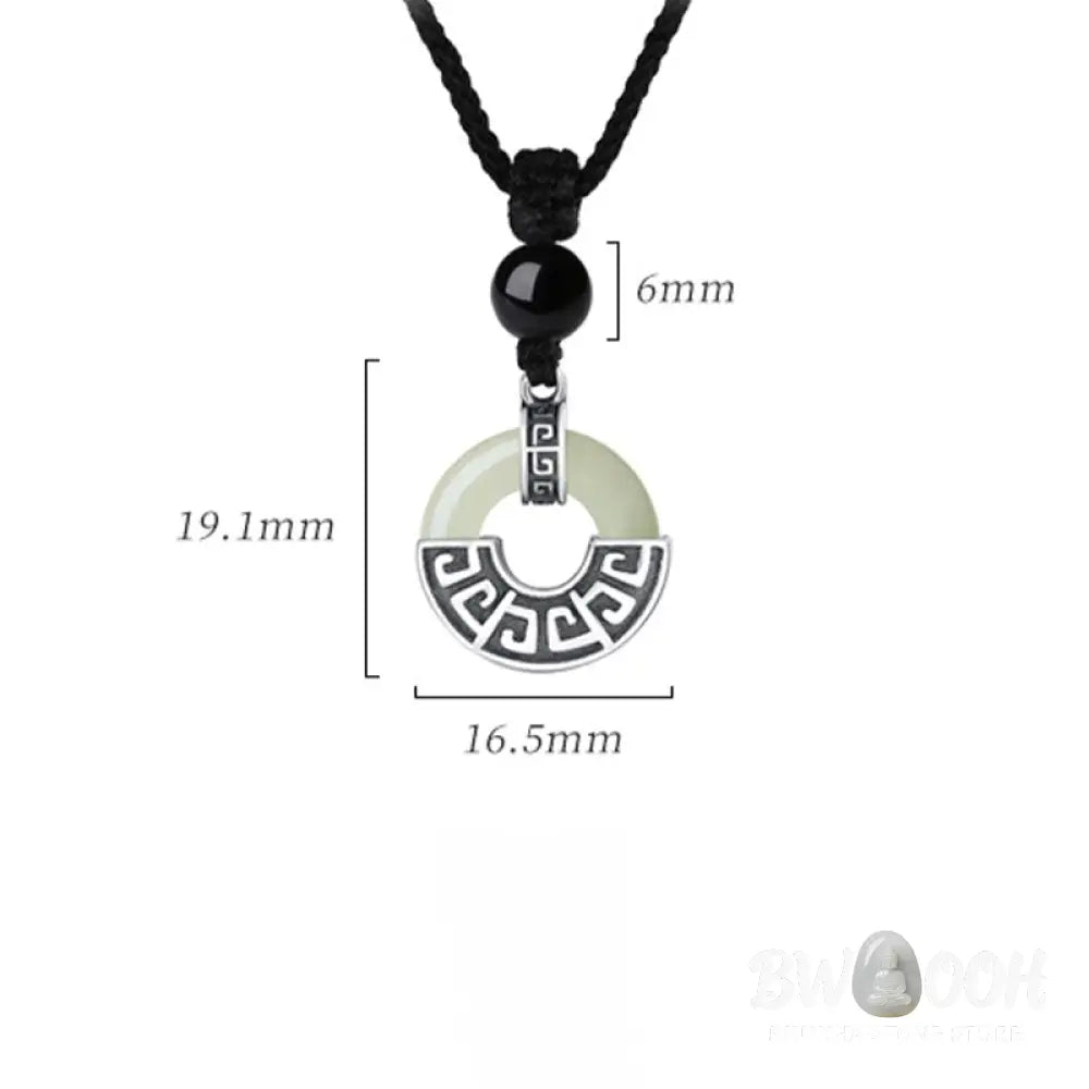Buddha Stones 925 Sterling Silver Natural Hetian Jade Peace Buckle Prosperity Necklace Pendant - BWOOOH - Hetian
