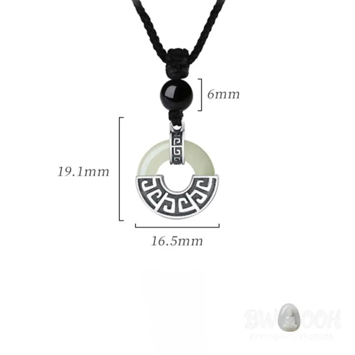 Buddha Stones 925 Sterling Silver Natural Hetian Jade Peace Buckle Prosperity Necklace Pendant - BWOOOH - Hetian