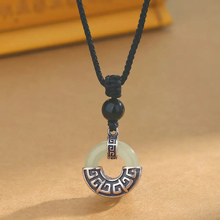 BWOOOH 925 Sterling Silver Natural Hetian Jade Peace Buckle Prosperity Necklace Pendant - sterling silver necklace