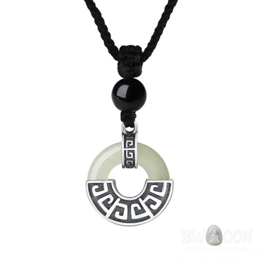 Buddha Stones 925 Sterling Silver Natural Hetian Jade Peace Buckle Prosperity Necklace Pendant - BWOOOH - Hetian