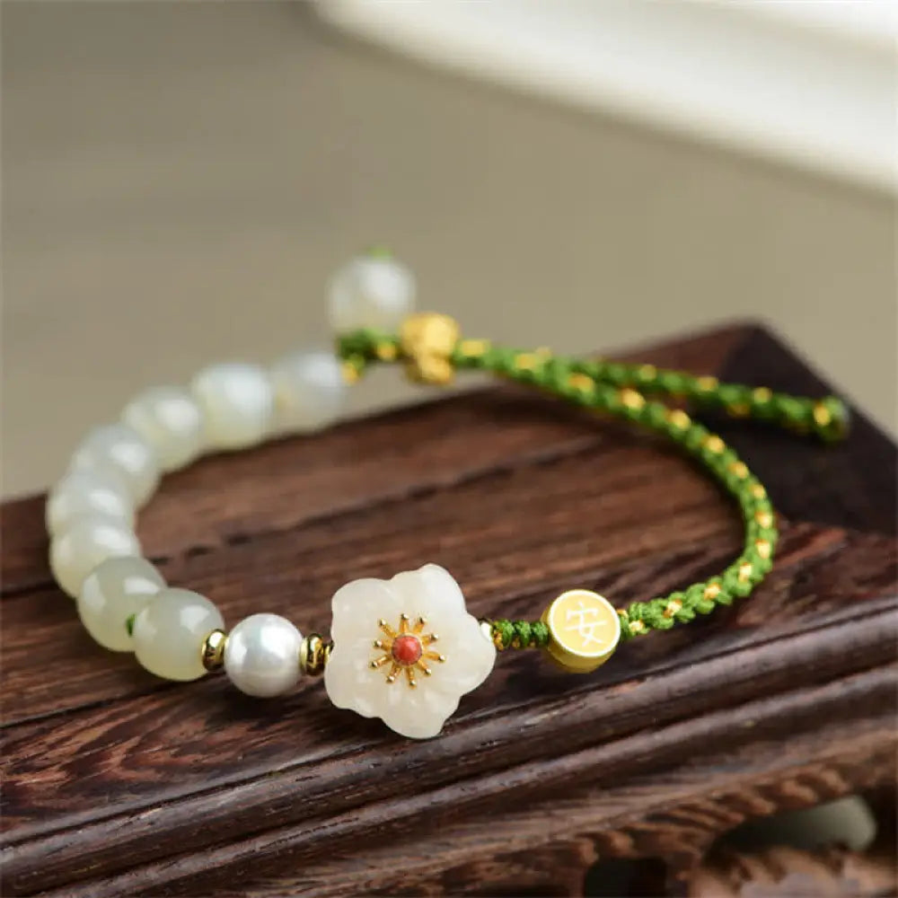 BWOOOH 925 Sterling Silver Natural Hetian Jade Peach Blossom Luck Bracelet - BWOOOH - Hetian