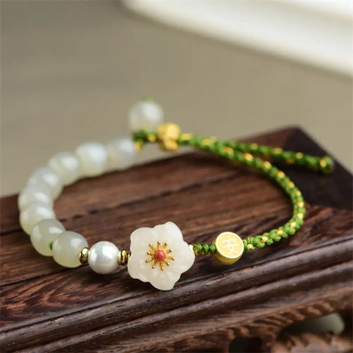 BWOOOH 925 Sterling Silver Natural Hetian Jade Peach Blossom Luck Bracelet - BWOOOH - Hetian