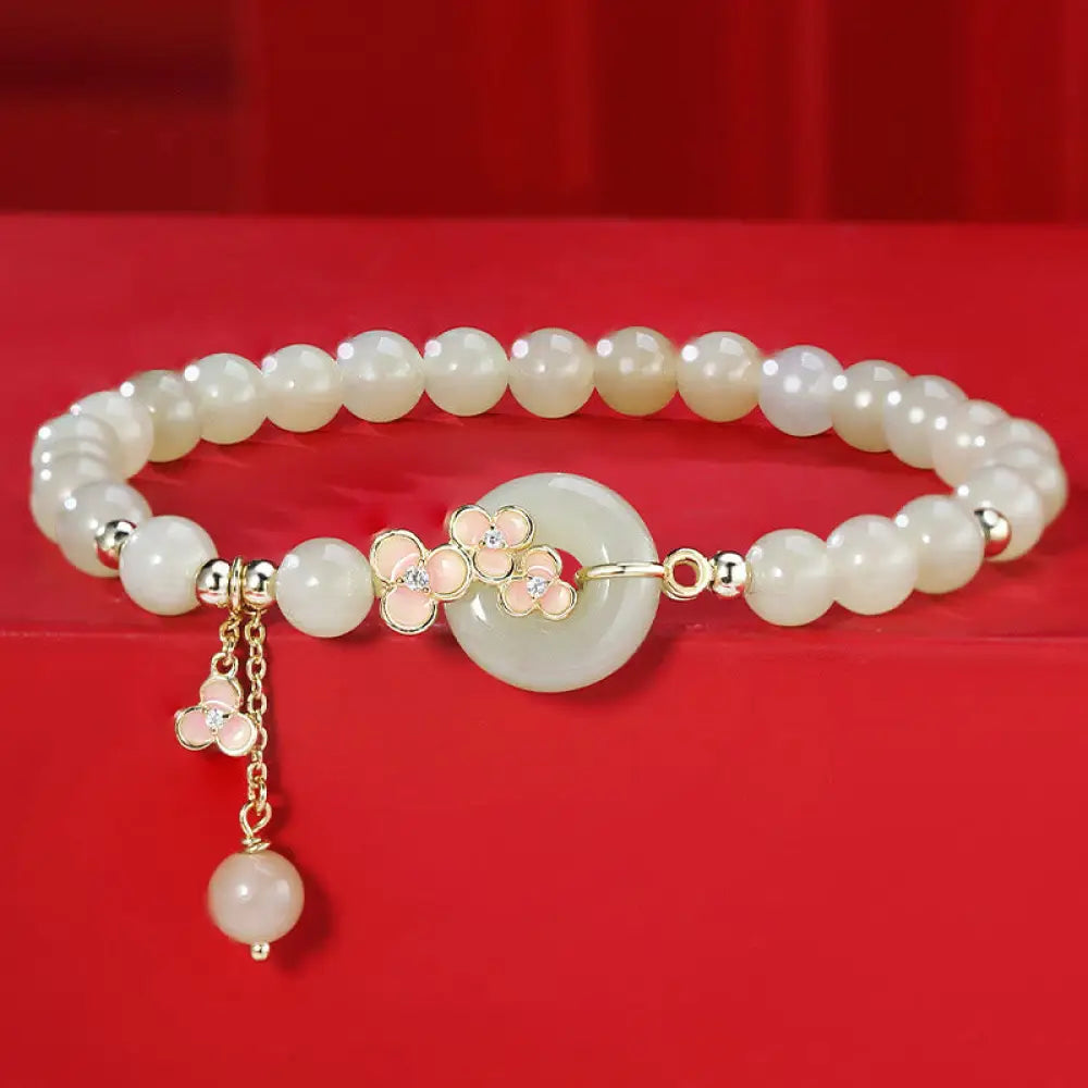 BWOOOH 925 Sterling Silver Natural Hetian Jade Peach Blossom Peace Buckle Zircon Luck Bracelet Necklace Pendant - BWOOOH spiritual jewelry inspired by Drolma